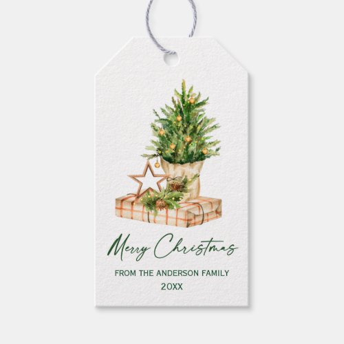 Watercolor Christmas Tree Calligraphy Ink Script Gift Tags