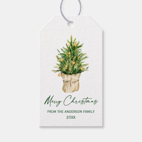 Watercolor Christmas Tree Calligraphy Ink Script Gift Tags