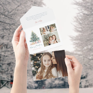 Watercolor Christmas Tree Calligraphy Three Photos All In One Invitation