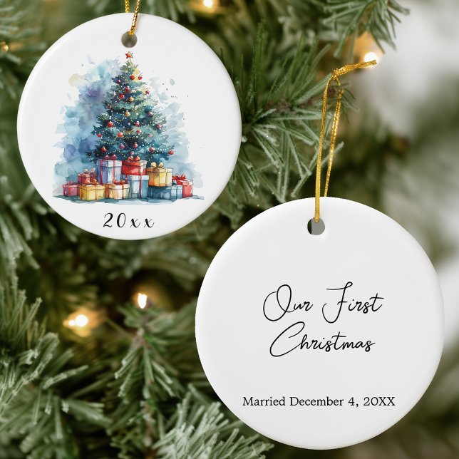 Watercolor Christmas Tree Ceramic Ornament (Creator Uploaded)