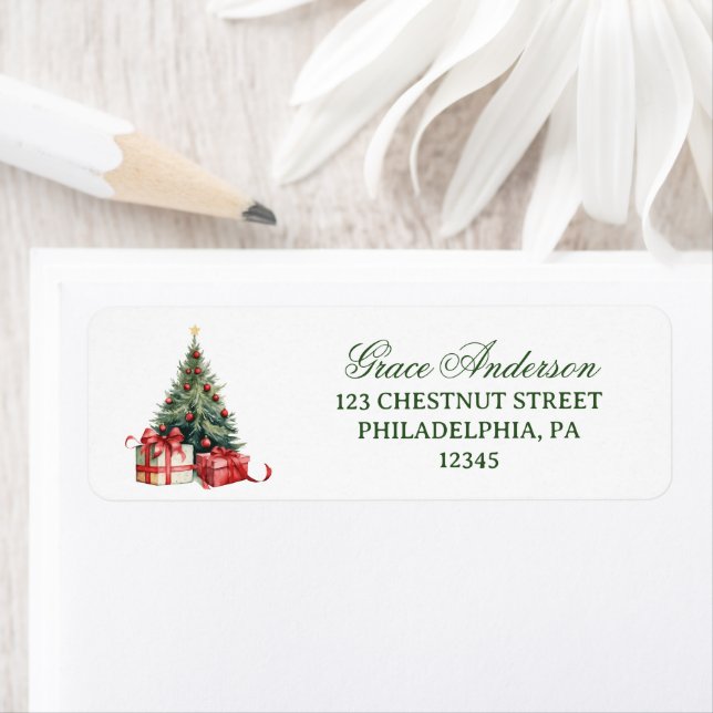 Watercolor Christmas Tree Christmas Card Label (Insitu)
