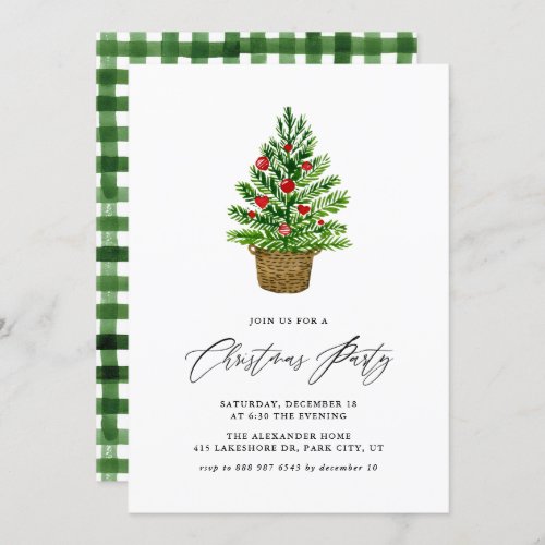 Watercolor Christmas Tree Christmas Party Invitation