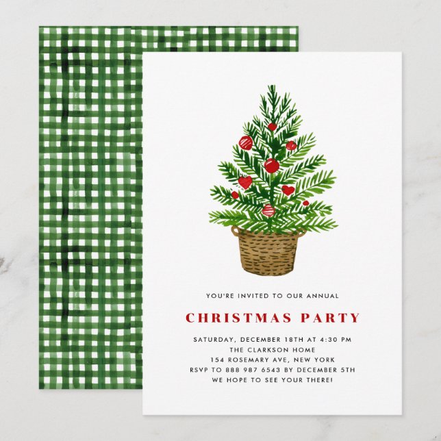 Watercolor Christmas Tree Christmas Party Invitation (Front/Back)