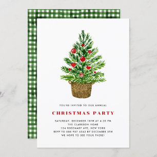 Watercolor Christmas Tree Christmas Party Invitation