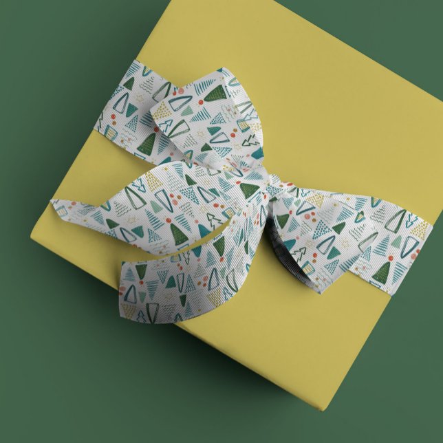 Watercolor Christmas Tree Christmas Satin Ribbon (Watercolor Christmas trees festive holiday ribbon.)