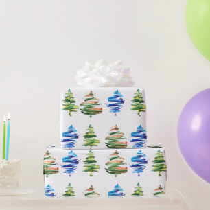 Watercolor Christmas Tree Colorful Abstract Art Wrapping Paper