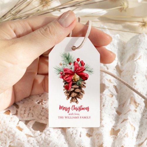 Watercolor Christmas Tree Cone Holiday Favor Gift Tags