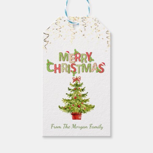 Watercolor Christmas TreeConfettiMerry Christmas Gift Tags