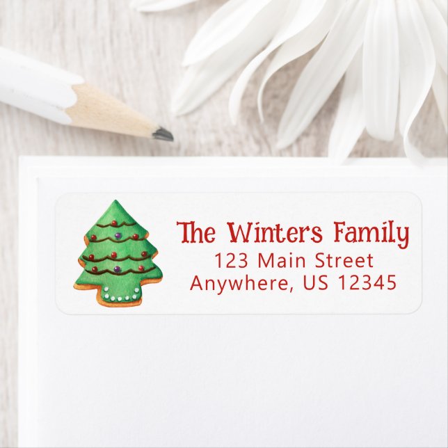Watercolor Christmas Tree Cookie Return Address Label (Insitu)