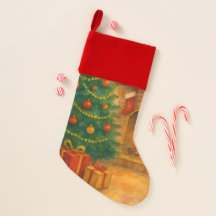 Watercolor Christmas Tree & Cozy Fireplace Holiday