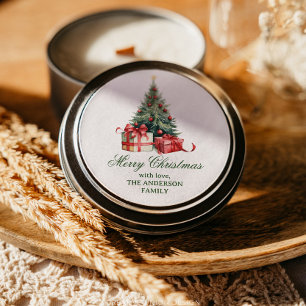 Watercolor Christmas Tree Elegant Script Classic Round Sticker