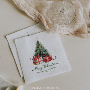 Watercolor Christmas Tree Elegant Script Napkins