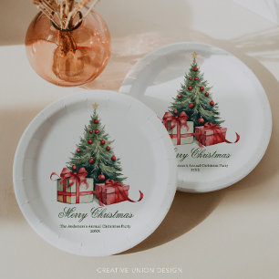 Watercolor Christmas Tree Elegant Script Paper Plates