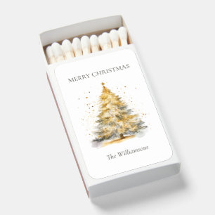 Watercolor Christmas Tree Family Name Keepsake Matchboxes
