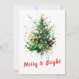 Watercolor Christmas Tree Family Photo Christmas Holiday Card