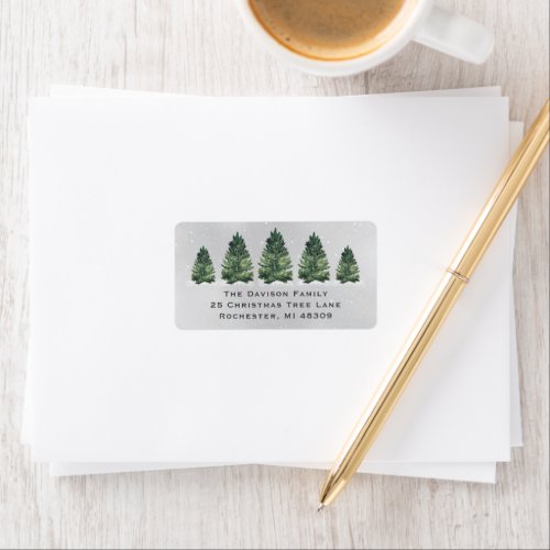 Watercolor Christmas Tree Farm Gray Return Address Label