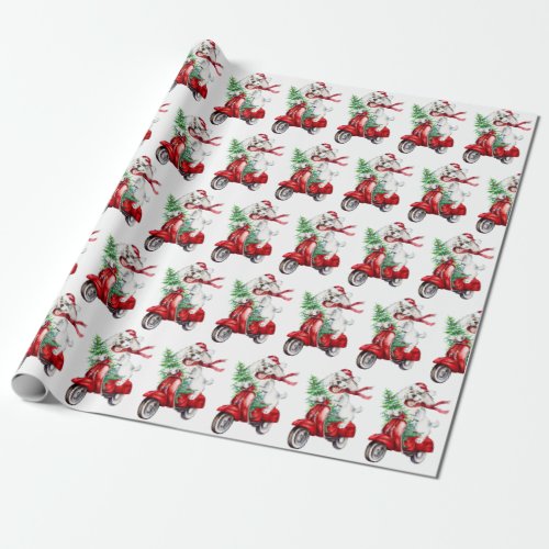 Watercolor Christmas Tree Farm Moto Cute Puppy Dog Wrapping Paper