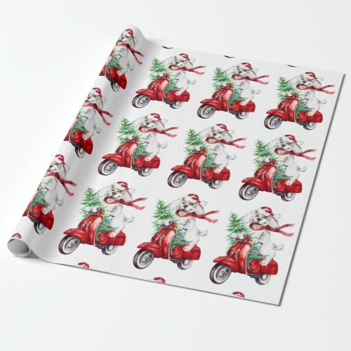 Watercolor Christmas Tree Farm Moto Cute Puppy Dog Wrapping Paper