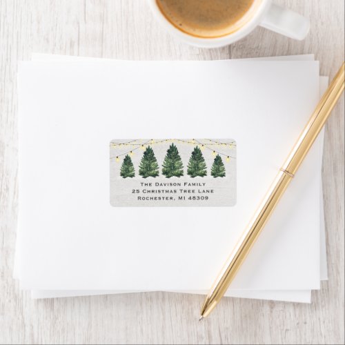 Watercolor Christmas Tree Farm Wood Return Address Label