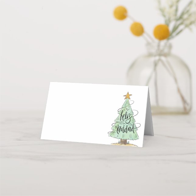 Watercolor Christmas Tree Feliz Navidad | Holiday Place Card (Front)
