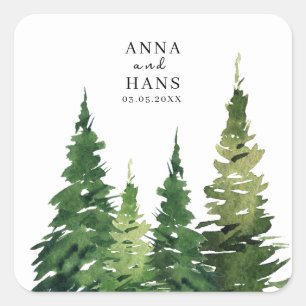 Watercolor Christmas Tree Festive Wedding Square Sticker