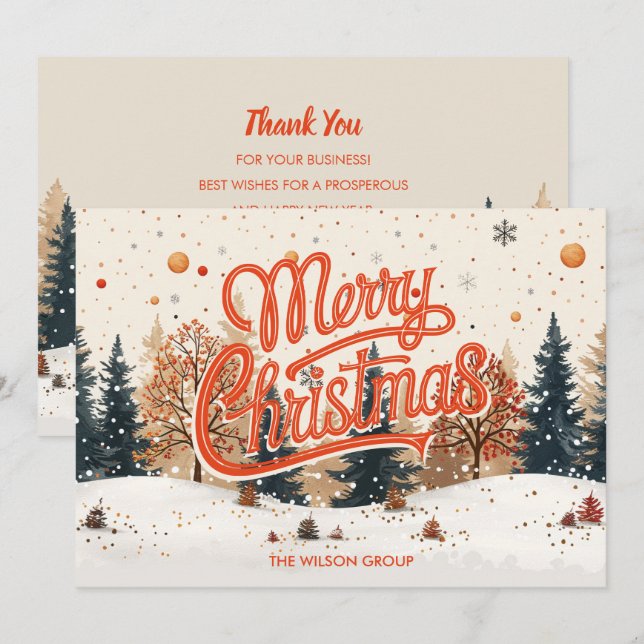 Watercolor Christmas Tree Forest Business Holiday Card (Front/Back)