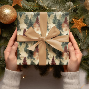 Watercolor Christmas Tree Forest Pine Tree Wrapping Paper