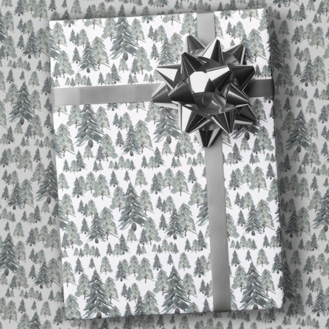 Watercolor Christmas Tree Forest Winter Wonderland Wrapping Paper (Creator Uploaded)