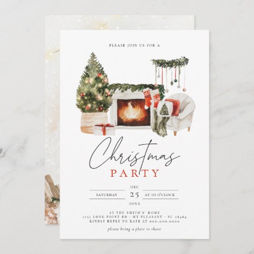 Watercolor Christmas Tree  Garland Holiday Party Invitation