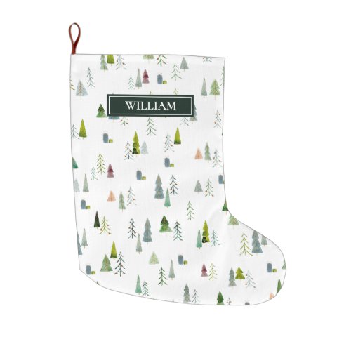 Watercolor Christmas Tree  Gift Box Personalized  Large Christmas Stocking