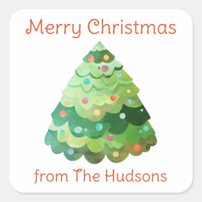 Watercolor Christmas Tree Gift Stickers (Front)