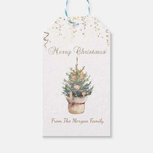 Watercolor Christmas TreeGold Confetti  Gift Tags