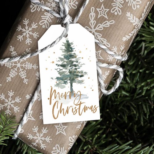 Watercolor Christmas Tree Gold Gift Tags
