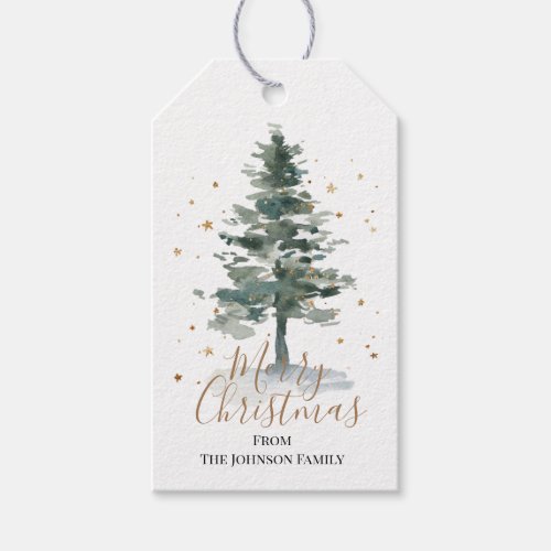 Watercolor Christmas Tree Gold Gift Tags