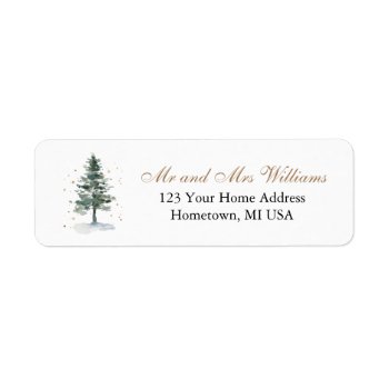 Watercolor Christmas Tree Gold Return Address Label by SugSpc_Invitations at Zazzle