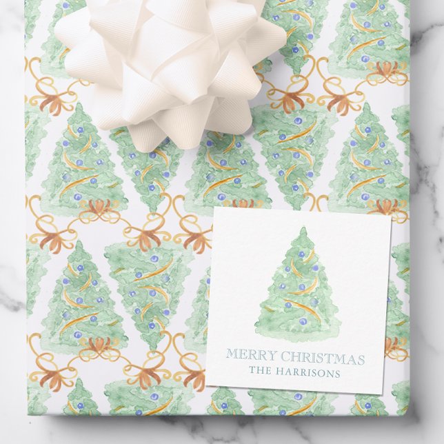 Watercolor Christmas Tree Grandmillennial Note Card (Creator Uploaded)