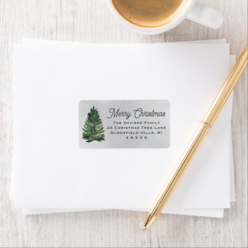 Watercolor Christmas Tree Gray Return Address Label