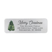 Watercolor Christmas Tree Gray Return Address Label (Front)