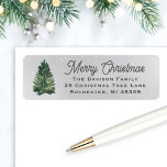 Watercolor Christmas Tree Gray Return Address Label<br><div class="desc">Festive "Merry Christmas" custom holiday address label design features a rustic chic winter scene with a snowy gray background and a green watercolor painted Christmas pine tree. Personalize the charcoal gray wording with your choice of greeting and your family's return address text. Makes a beautiful accent for your Christmas cards....</div>