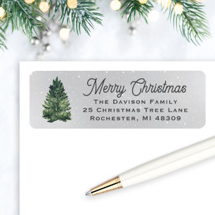 Watercolor Christmas Tree Gray Return Address Label