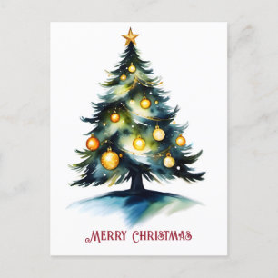 watercolor christmas tree greeting holiday postcard