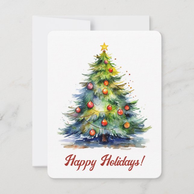 Watercolor Christmas Tree Holiday Card (Front)