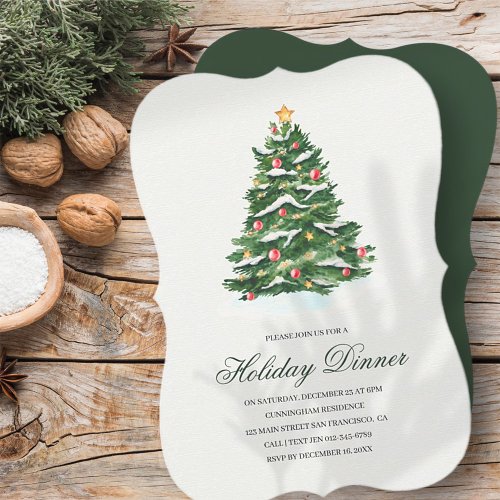 Watercolor Christmas Tree Holiday Dinner Party Invitation