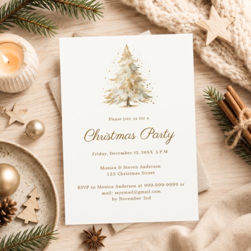 Watercolor Christmas Tree Holiday Party Invitation