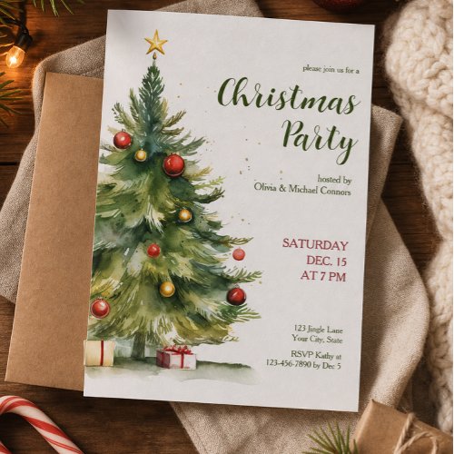 Watercolor Christmas Tree Holiday Party Invitation