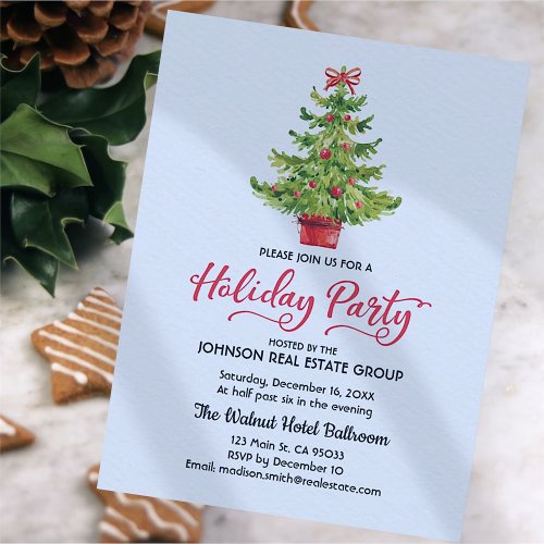 Watercolor Christmas Tree Holiday Party Invitation Postcard