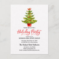 Watercolor Christmas Tree Holiday Party Invitation Postcard