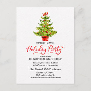 Red Xmas Tree Personalised Christmas Party Invitations 