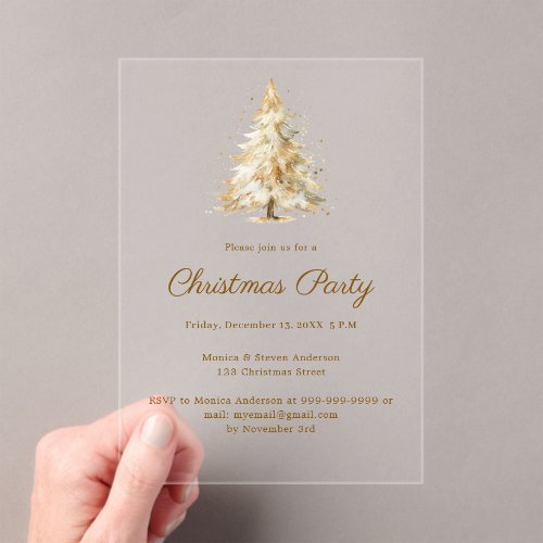 Watercolor Christmas Tree Holiday Party Luxury Acrylic Invitations