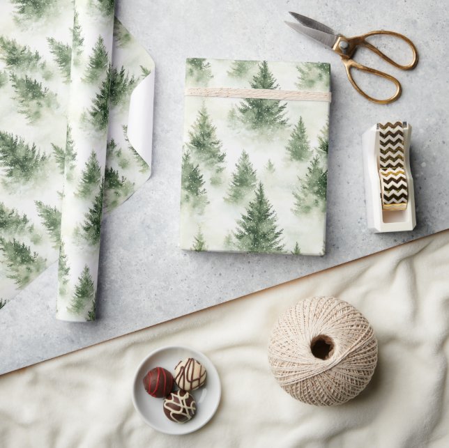 Watercolor Christmas Tree Holiday Pattern Wrapping Paper (Crafts)
